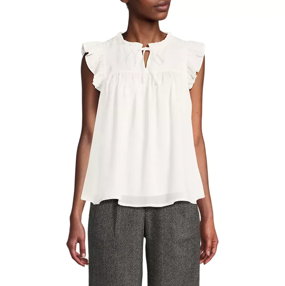 Women's Split Neck Satin Ruffle Blouse