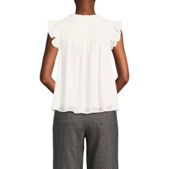 Women's Split Neck Satin Ruffle Blouse