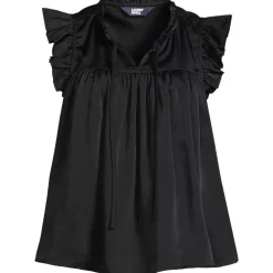 Women's Split Neck Satin Ruffle Blouse