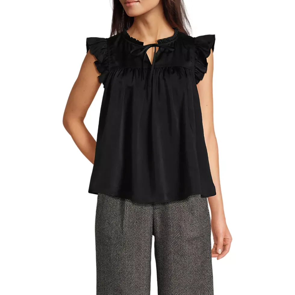 Women's Split Neck Satin Ruffle Blouse