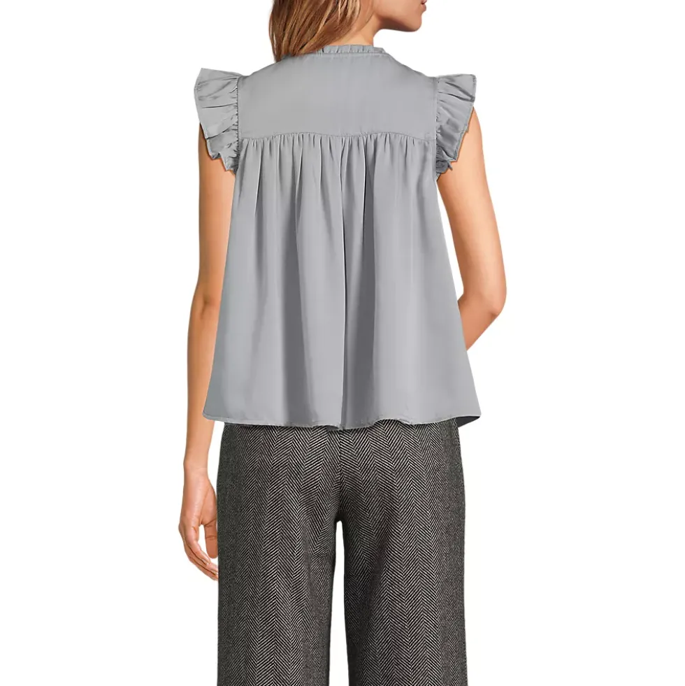 Women's Split Neck Satin Ruffle Blouse