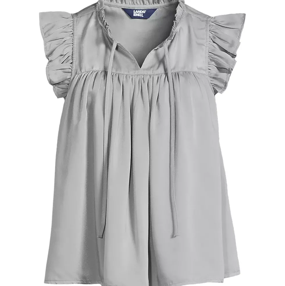 Women's Split Neck Satin Ruffle Blouse