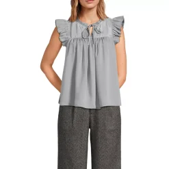 Women's Split Neck Satin Ruffle Blouse