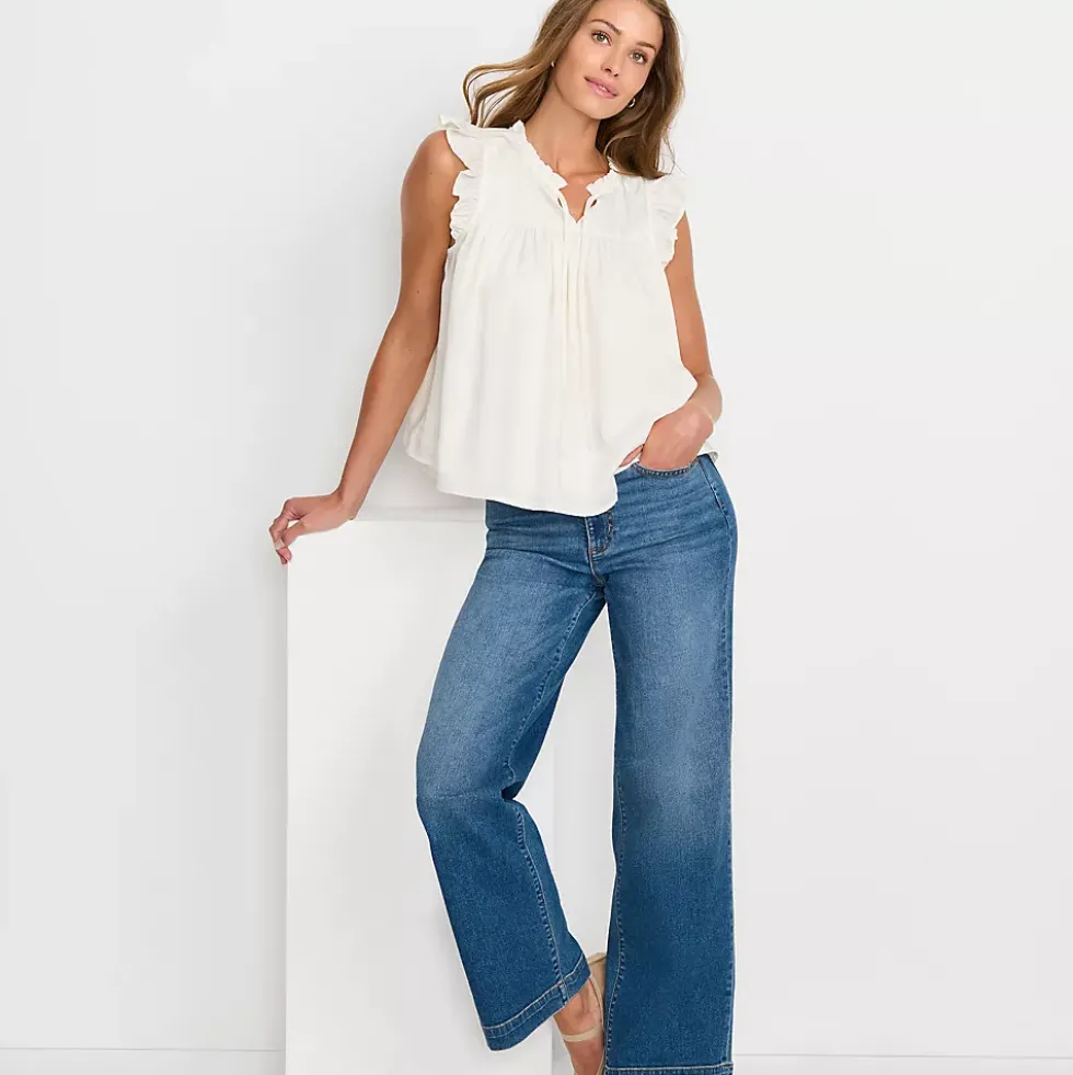 Women's Split Neck Satin Ruffle Blouse