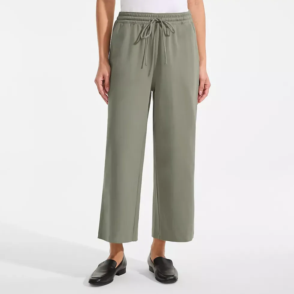 Women's Sport Knit Elastic Waist Wide Leg Crop Pants