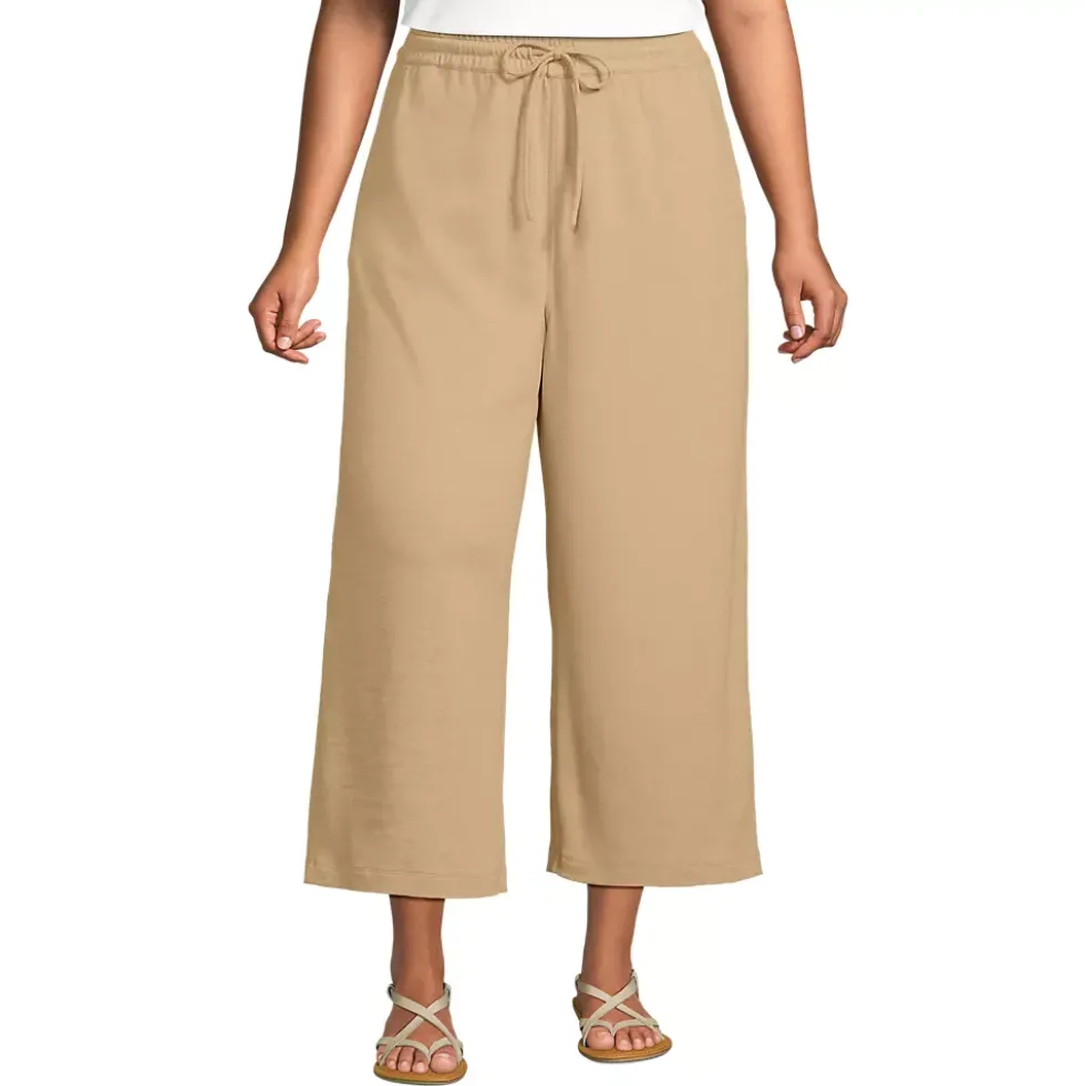 Women's Sport Knit Elastic Waist Wide Leg Crop Pants
