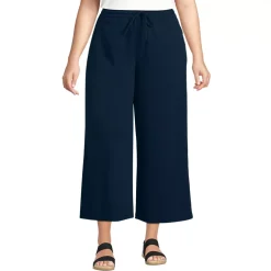 Women's Sport Knit Elastic Waist Wide Leg Crop Pants
