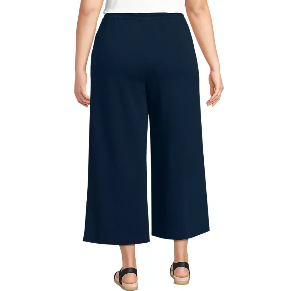 Women's Sport Knit Elastic Waist Wide Leg Crop Pants