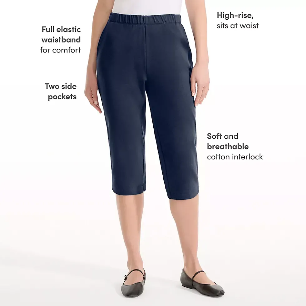 Women's Sport Knit High Rise Elastic Waist Capri Pants