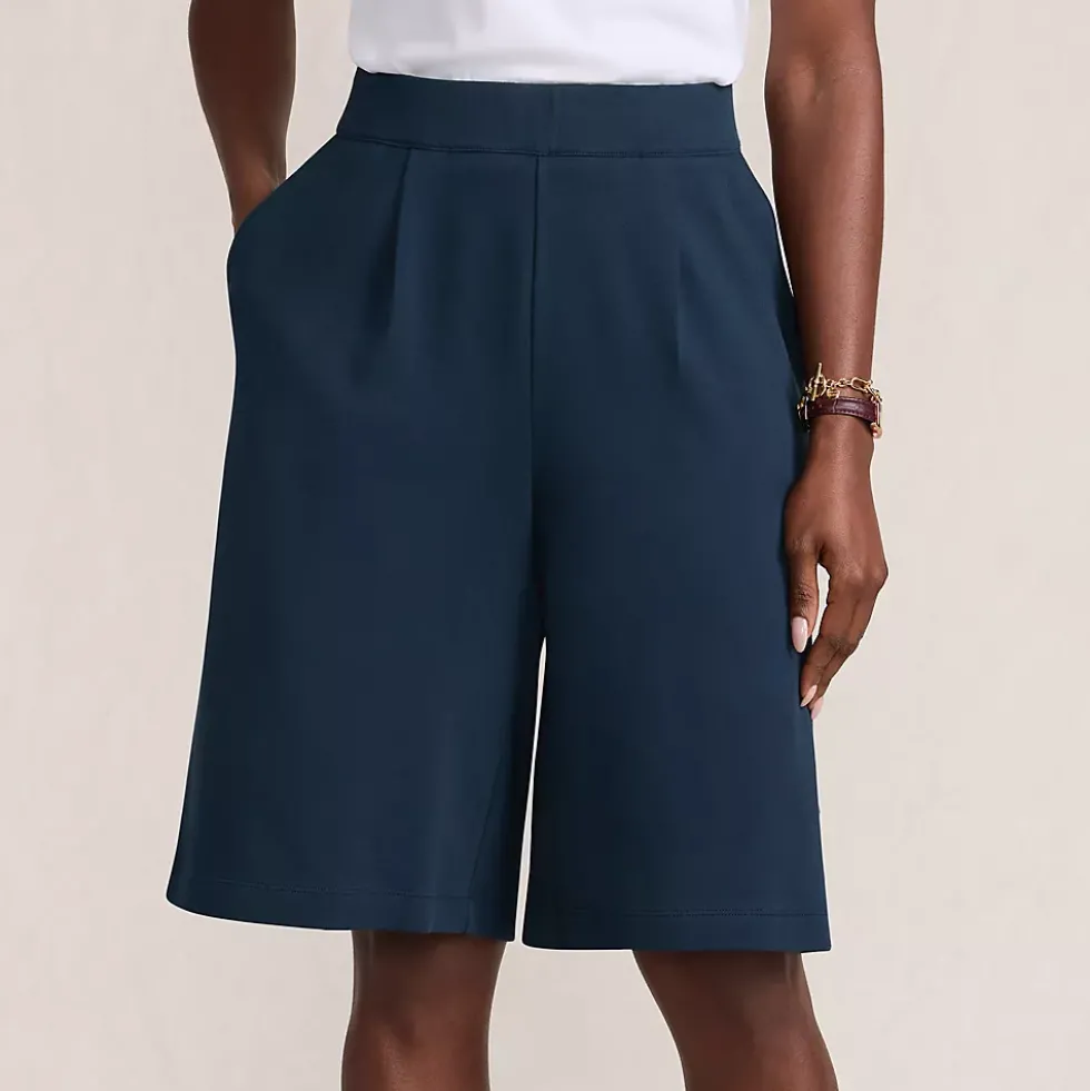 Women's Sport Knit High Rise Pleated 12" Bermuda Shorts