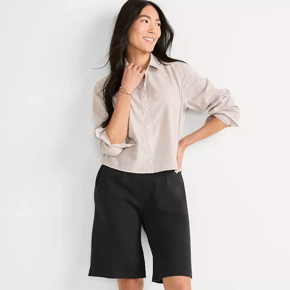 Women's Sport Knit High Rise Pleated 12" Bermuda Shorts