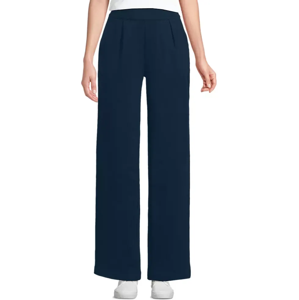 Women's Sport Knit High Rise Pleated Wide Leg Pants