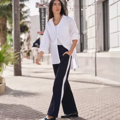 Women's Sport Knit High Rise Relaxed Straight Leg Side Stripe Pants
