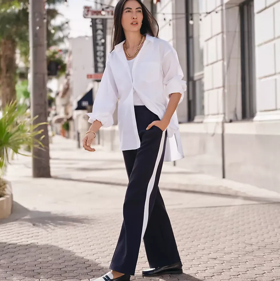 Women's Sport Knit High Rise Relaxed Straight Leg Side Stripe Pants