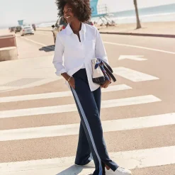 Women's Sport Knit High Rise Relaxed Straight Leg Side Stripe Pants