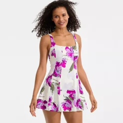 Women's Square Neck Corset Seamed Swim Dress