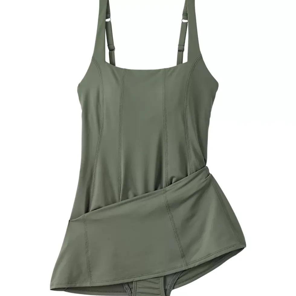 Women's Square Neck Corset Seamed Swim Dress