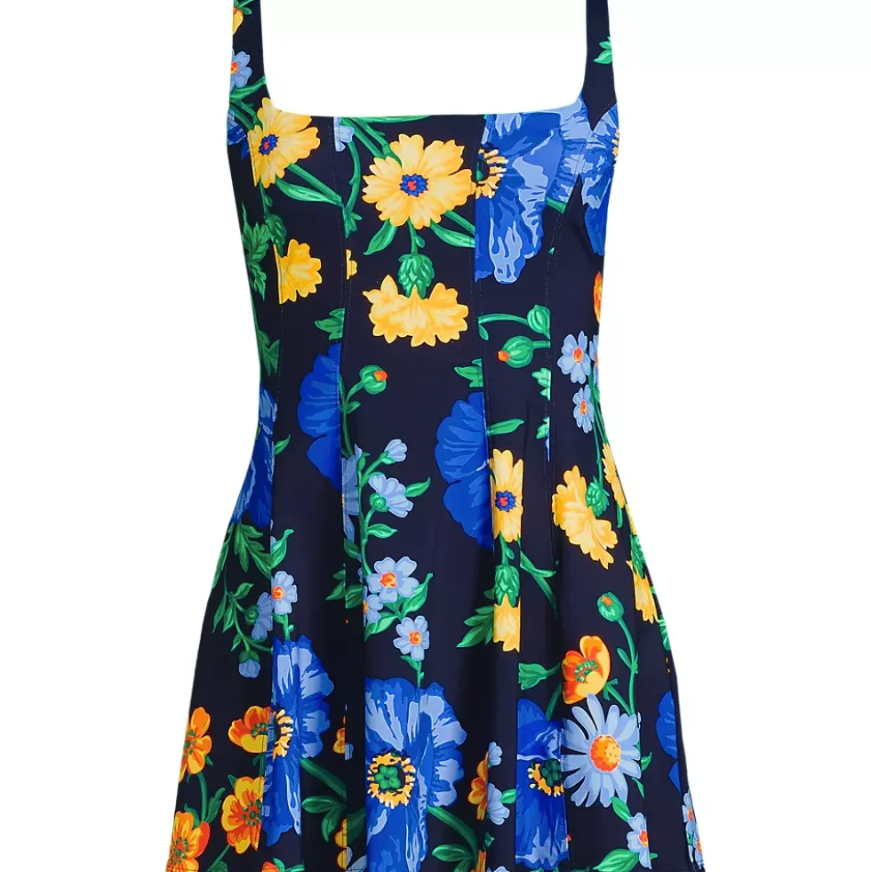Women's Square Neck Corset Seamed Swim Dress