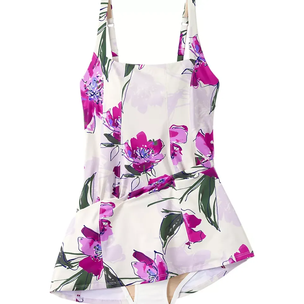 Women's Square Neck Corset Seamed Swim Dress