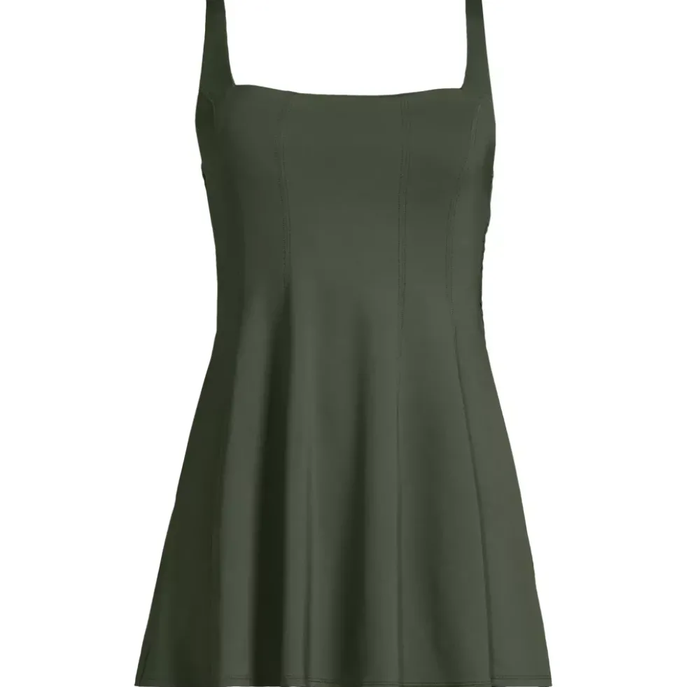 Women's Square Neck Corset Seamed Swim Dress