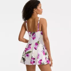 Women's Square Neck Corset Seamed Swim Dress