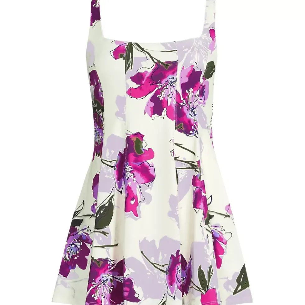 Women's Square Neck Corset Seamed Swim Dress