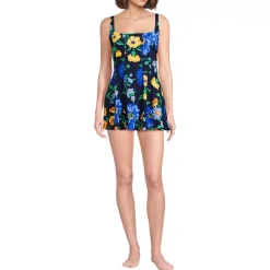 Women's Square Neck Corset Seamed Swim Dress