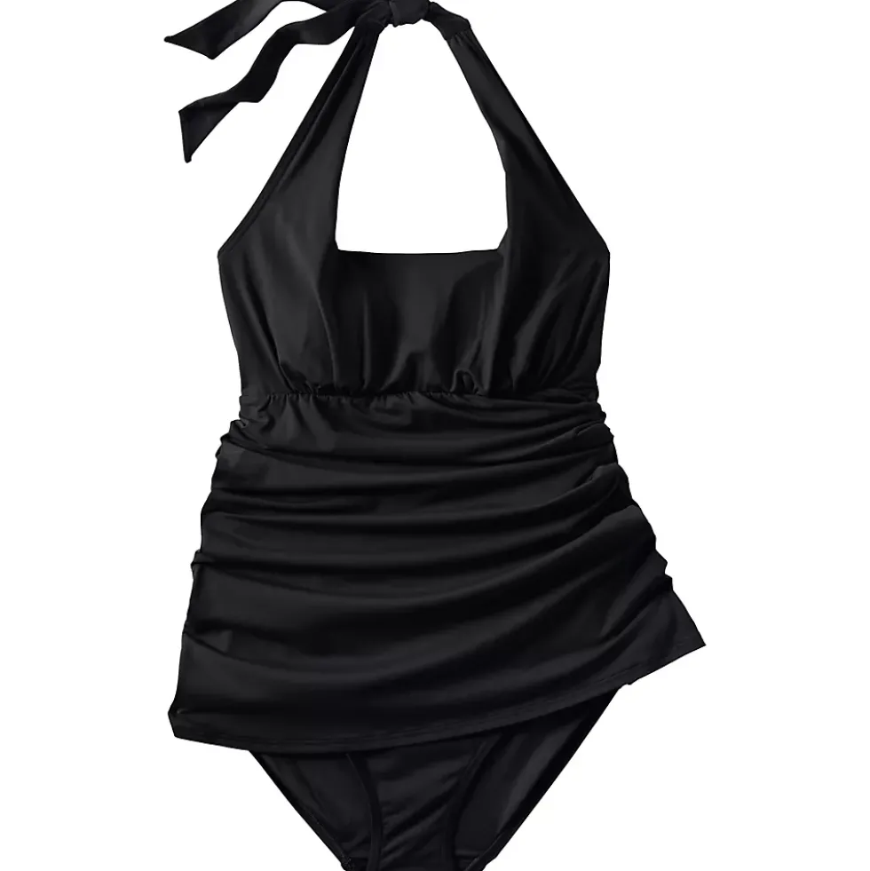 Women's Square Neck Halter Swim Dress One Piece Swimsuit