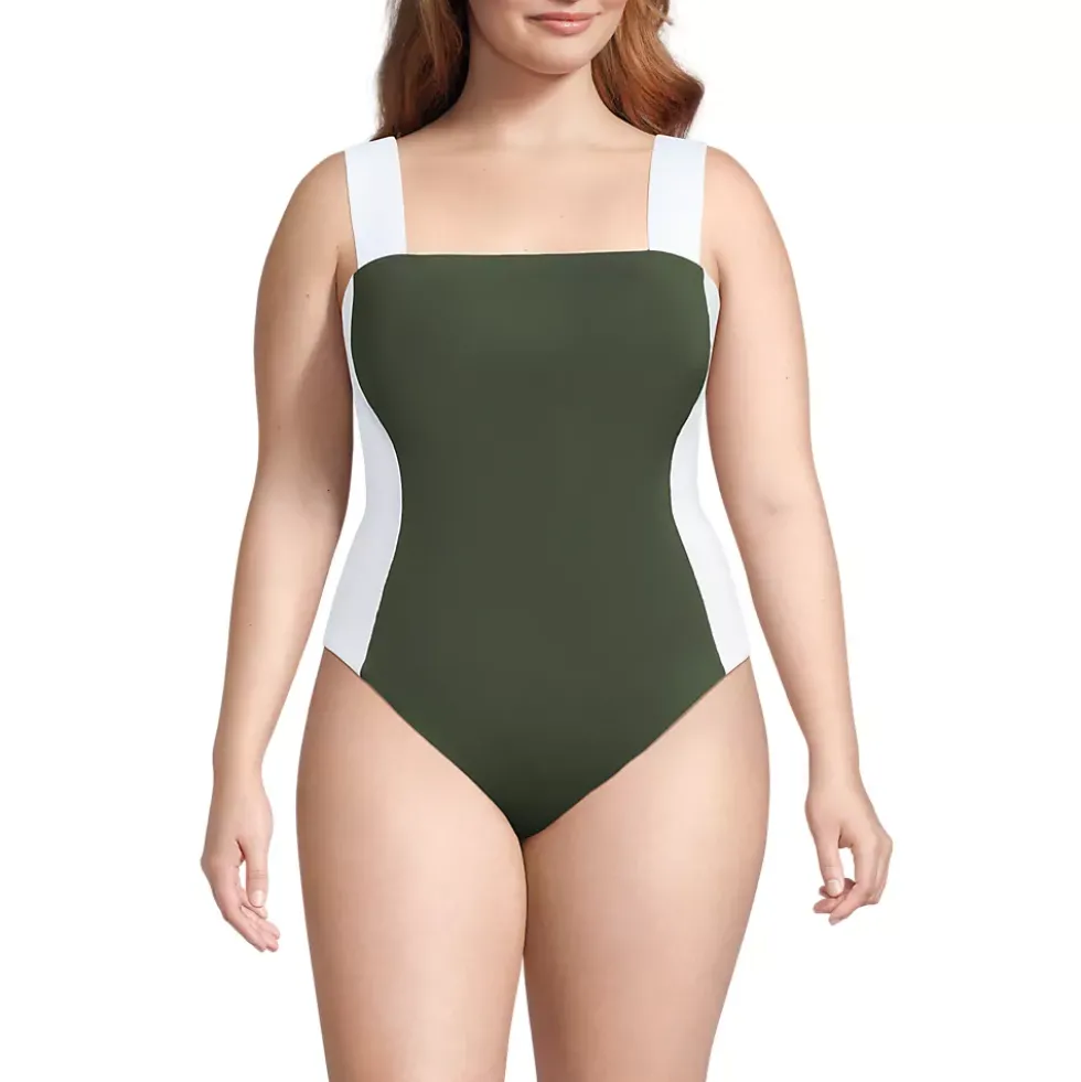 Women's Square Neck High Leg One Piece Swimsuit