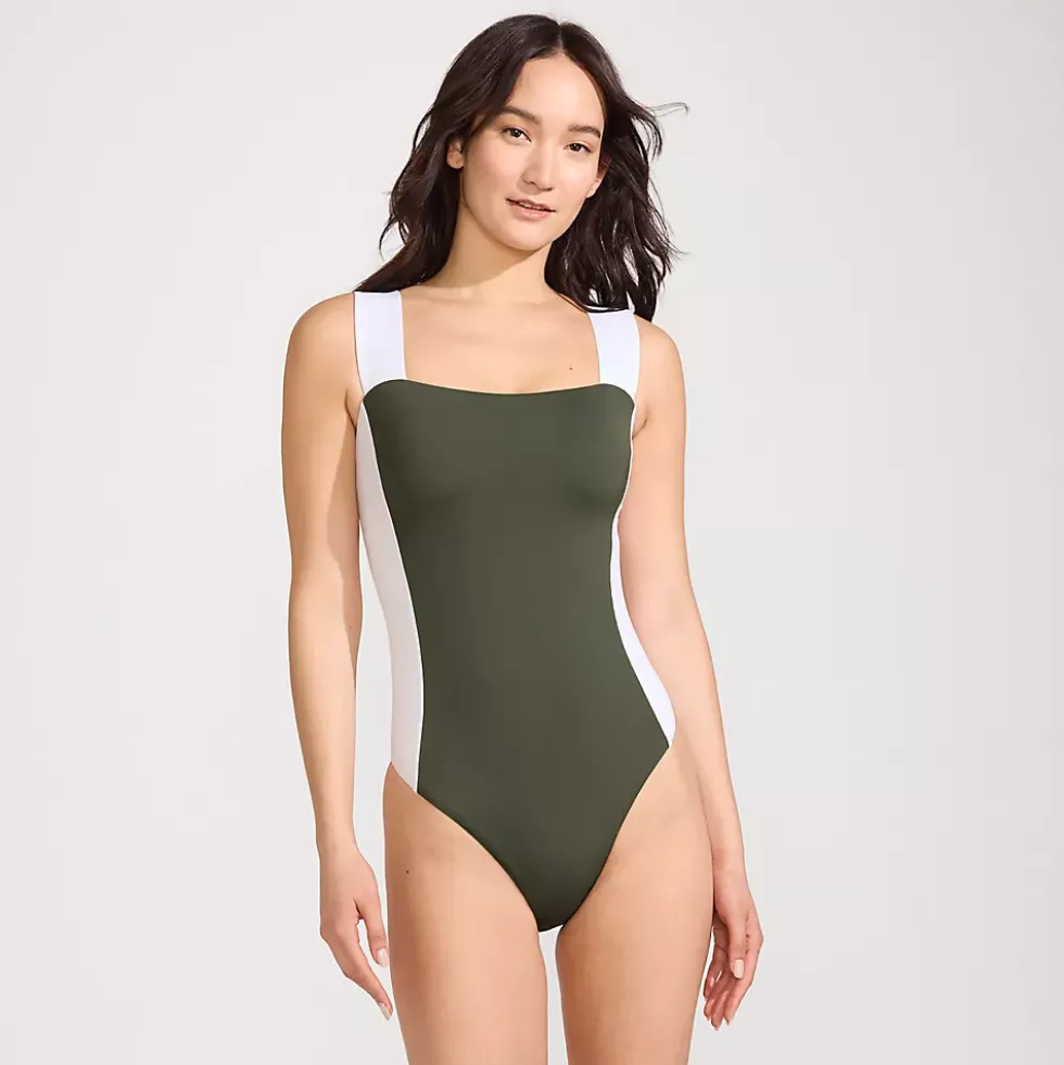 Women's Square Neck High Leg One Piece Swimsuit