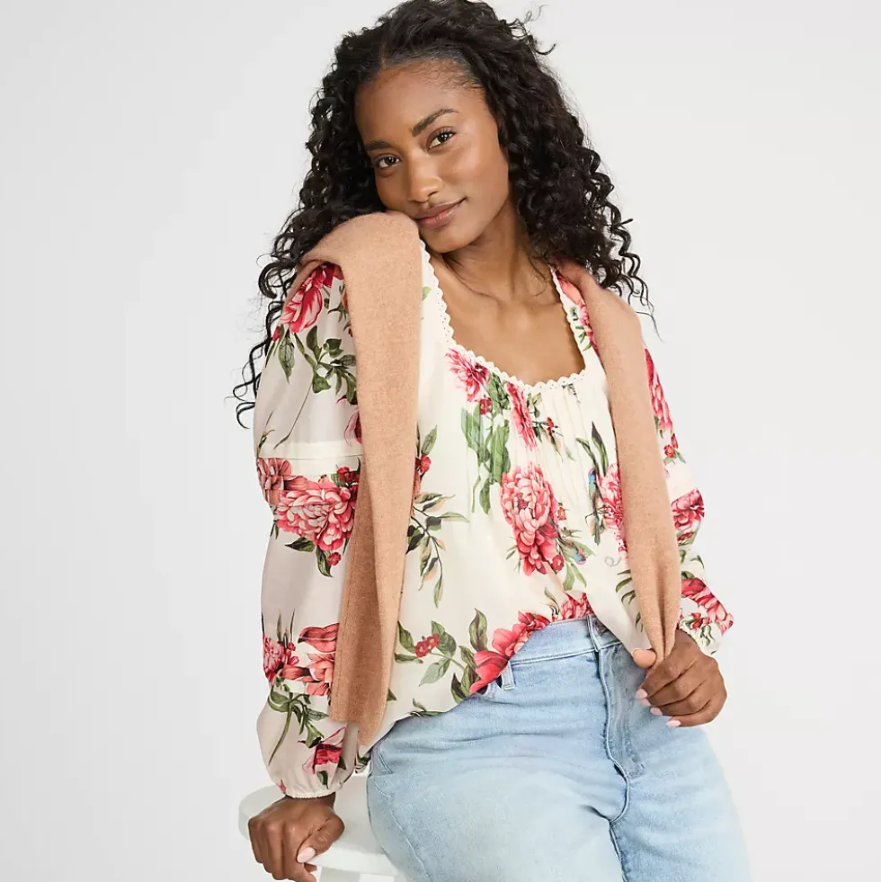 Women's Square Neck Pintuck Blouse