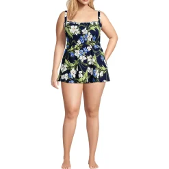 Womens Square Neck Smocked Mini Swim Dress