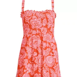 Womens Square Neck Smocked Mini Swim Dress