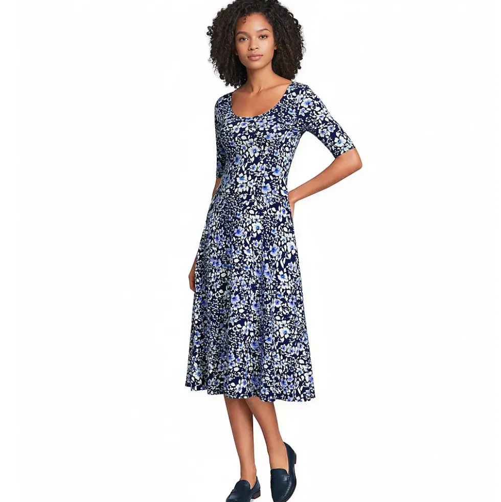 Women's Starfish Elbow Sleeve Midi Fit and Flare Dress