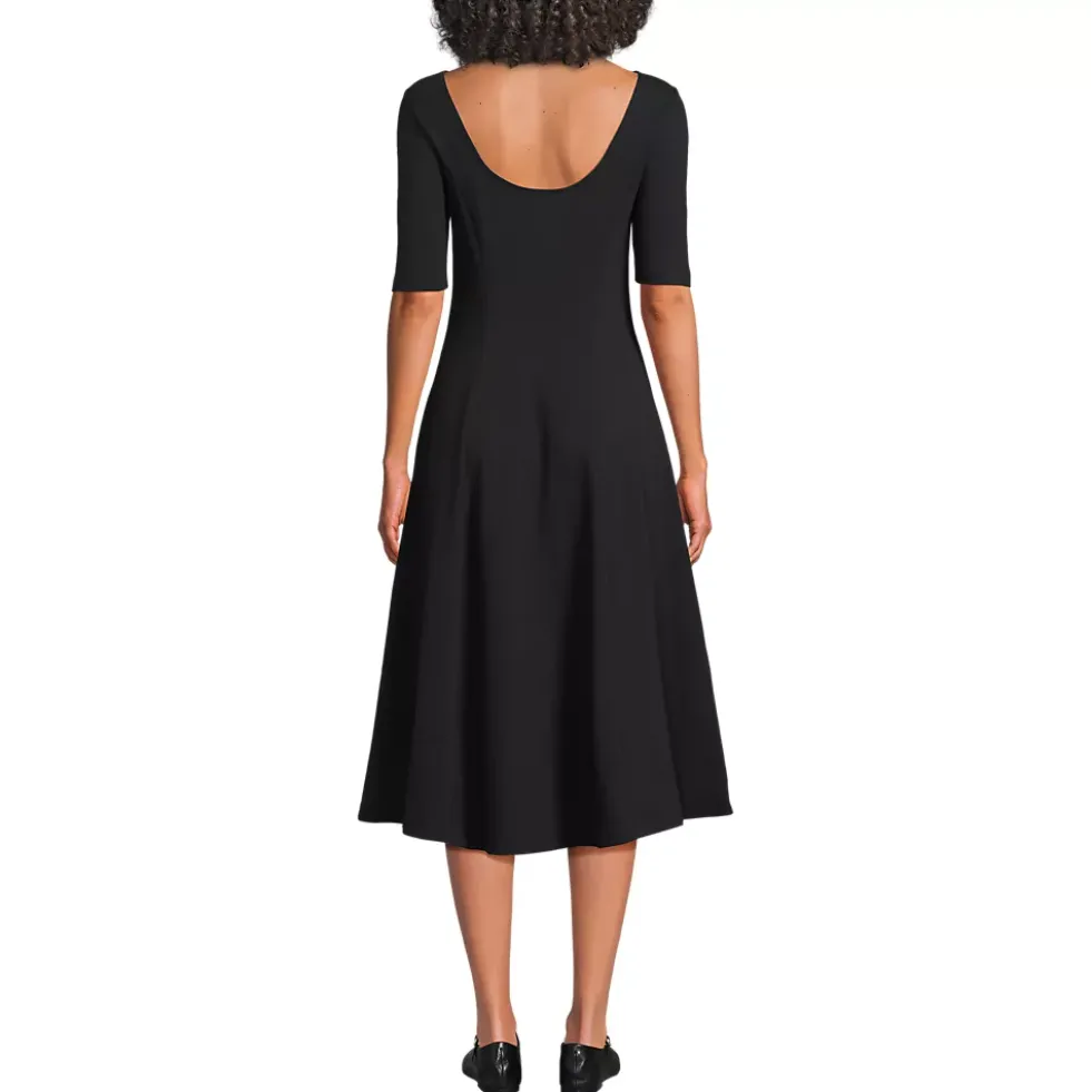 Women's Starfish Elbow Sleeve Midi Fit and Flare Dress