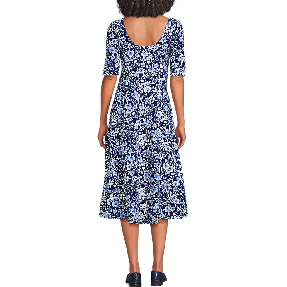 Women's Starfish Elbow Sleeve Midi Fit and Flare Dress