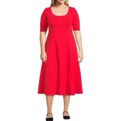 Women's Starfish Elbow Sleeve Midi Fit and Flare Dress