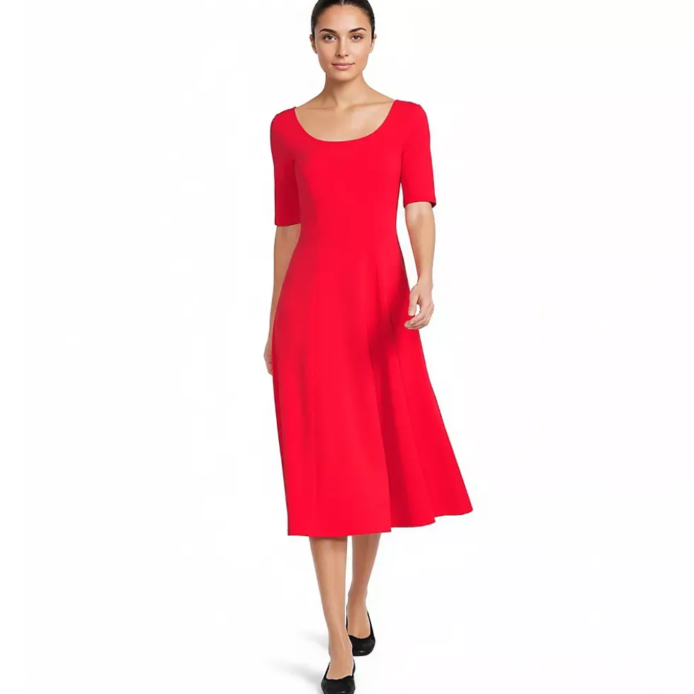 Women's Starfish Elbow Sleeve Midi Fit and Flare Dress