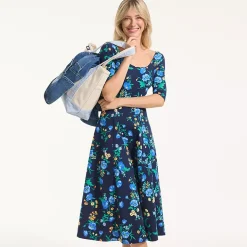 Women's Starfish Elbow Sleeve Midi Fit and Flare Dress