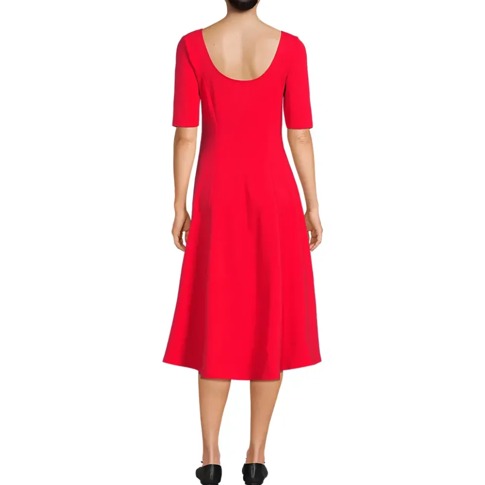 Women's Starfish Elbow Sleeve Midi Fit and Flare Dress