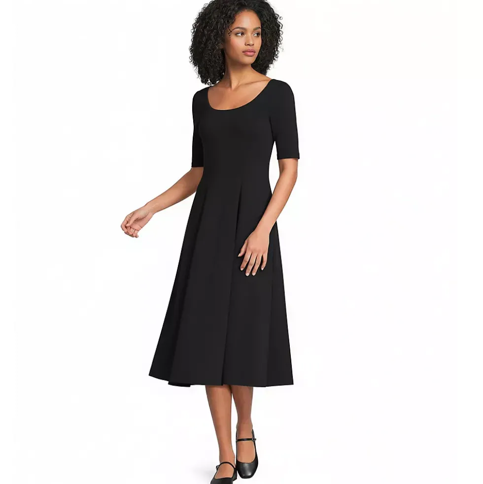 Women's Starfish Elbow Sleeve Midi Fit and Flare Dress