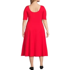 Women's Starfish Elbow Sleeve Midi Fit and Flare Dress