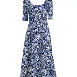 Women's Starfish Elbow Sleeve Midi Fit and Flare Dress