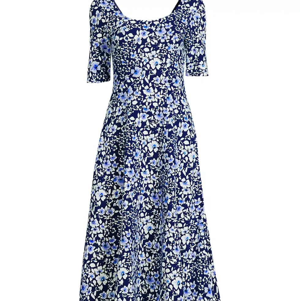 Women's Starfish Elbow Sleeve Midi Fit and Flare Dress