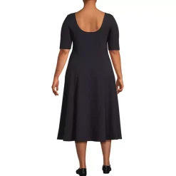 Women's Starfish Elbow Sleeve Midi Fit and Flare Dress