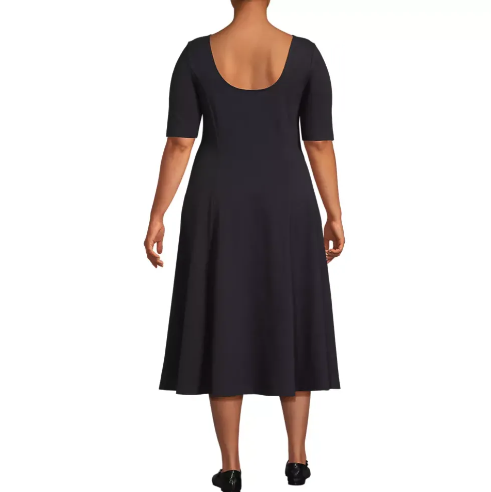 Women's Starfish Elbow Sleeve Midi Fit and Flare Dress