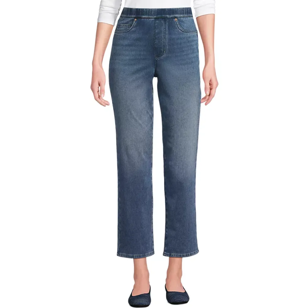 Women's Starfish High Rise Knit Denim Straight Crop Jeans