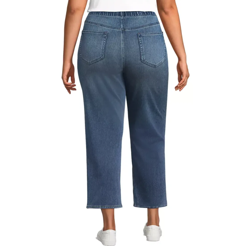 Women's Starfish High Rise Knit Denim Straight Crop Jeans