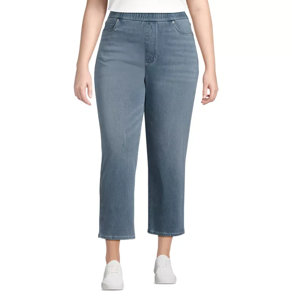 Women's Starfish High Rise Knit Denim Straight Crop Jeans
