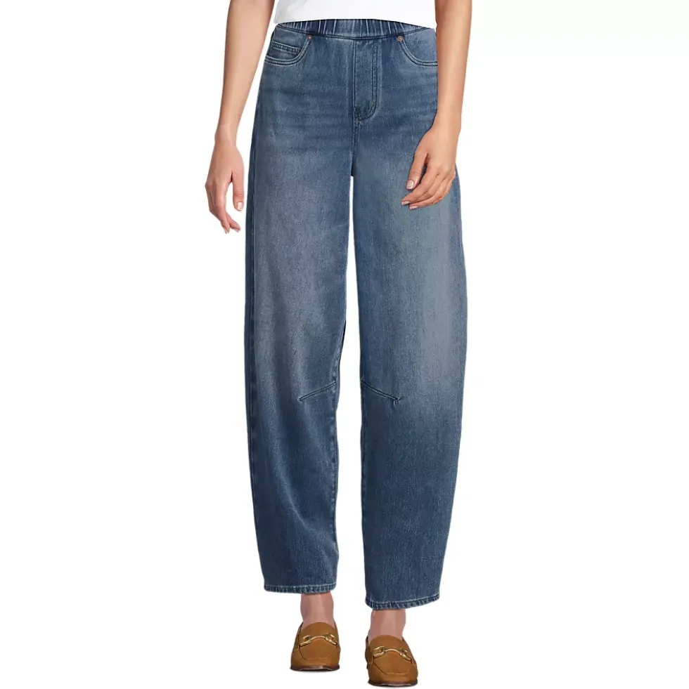 Women's Starfish High Rise Knit Denim Barrel Leg Ankle Jeans